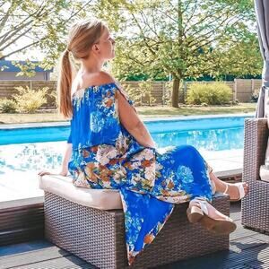 Zara Blue Floral Print Dress Size Small